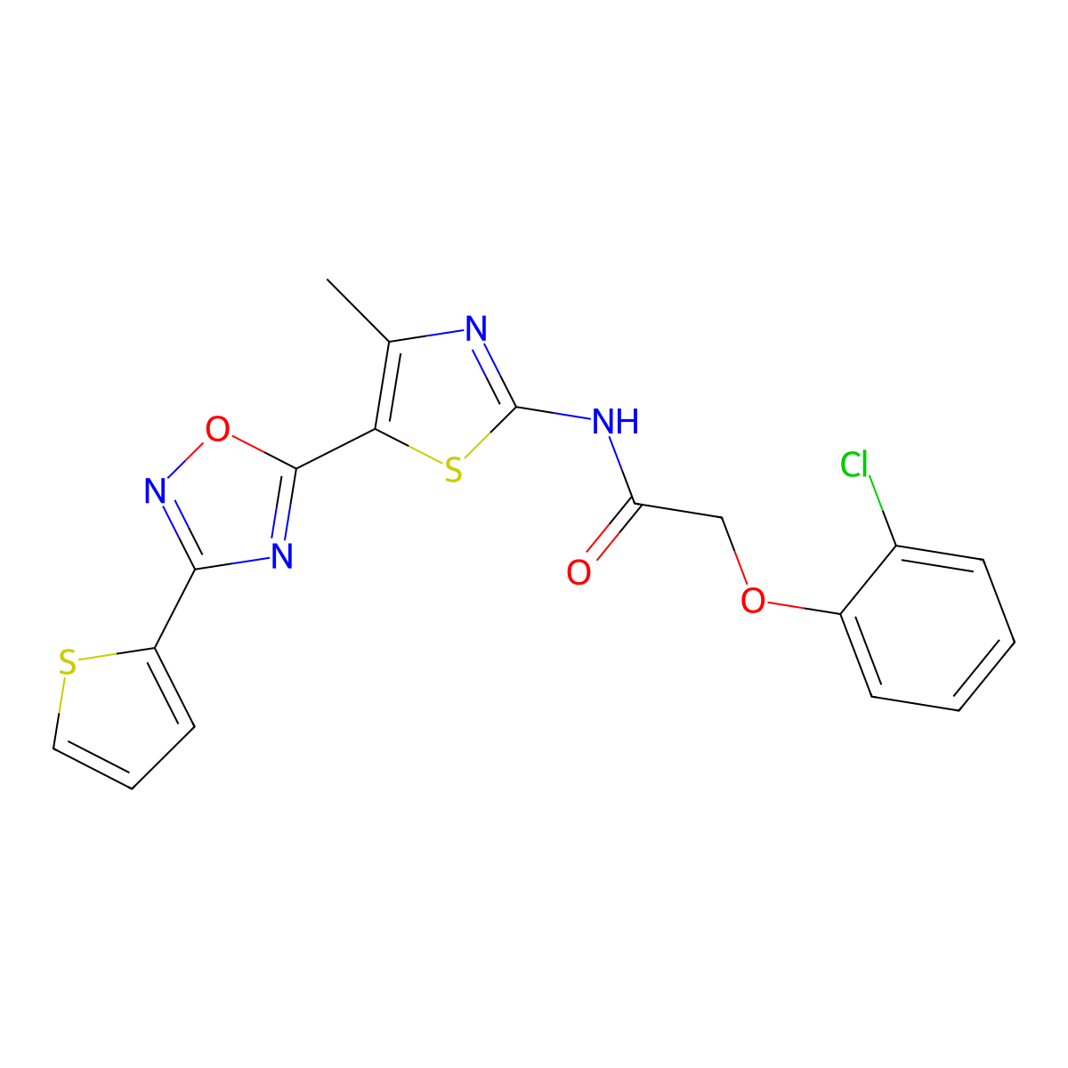 2-(2-chlorophenoxy)-N-[(2Z)-4-methyl-5-[3-(thiophen-2-yl)-1,2,4-oxadiazol-5-yl]-1,3-thiazol-2(3H)-ylidene]acetamide molecular structure, CAS 1144436-64-5