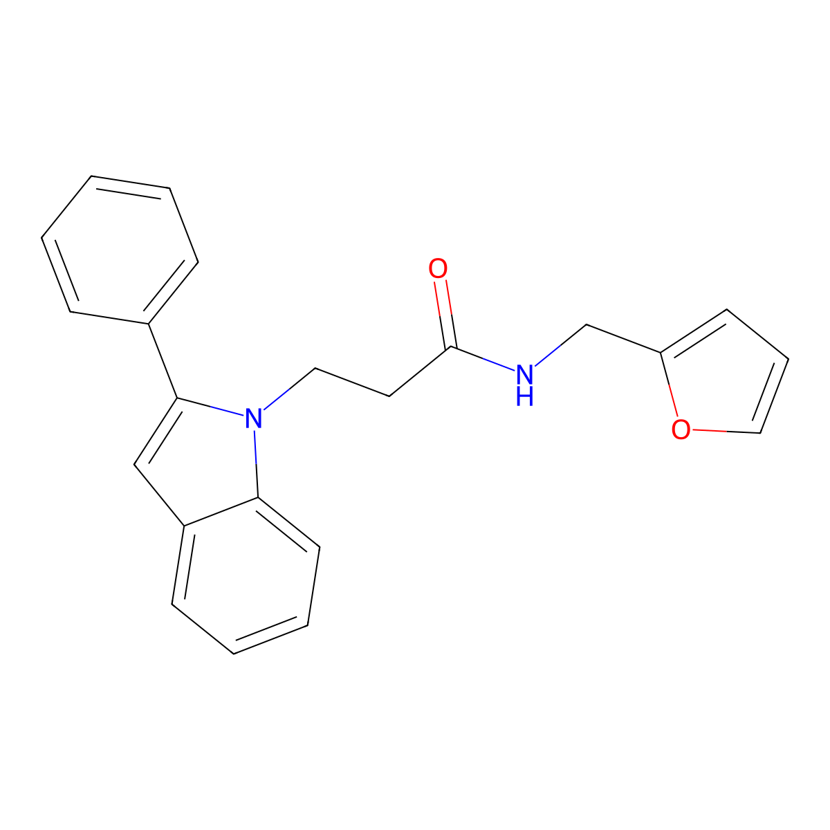 N-(furan-2-ylmethyl)-3-(2-phenyl-1H-indol-1-yl)propanamide molecular structure, CAS 1144436-65-6
