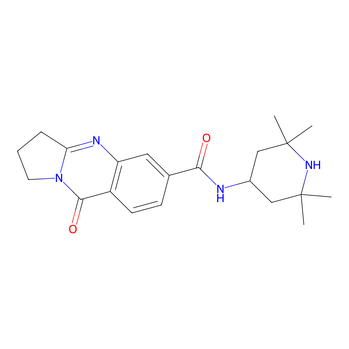 9-oxo-N-(2,2,6,6-tetramethylpiperidin-4-yl)-1,2,3,9-tetrahydropyrrolo[2,1-b]quinazoline-6-carboxamide molecular structure, CAS 1144436-70-3