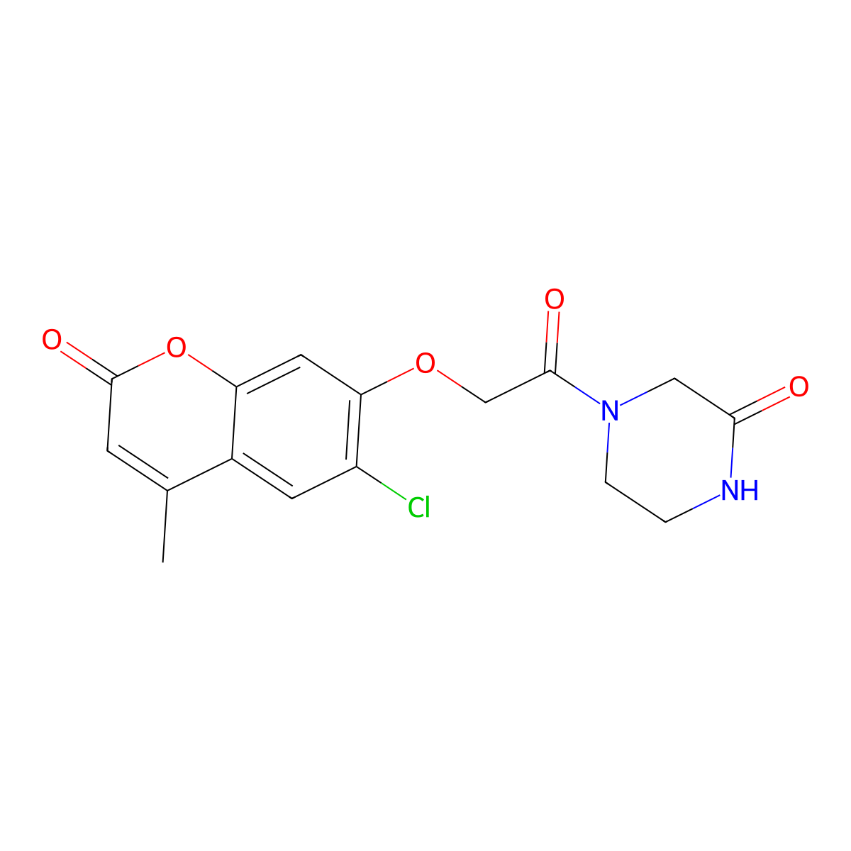 4-{[(6-chloro-4-methyl-2-oxo-2H-chromen-7-yl)oxy]acetyl}piperazin-2-one molecular structure, CAS 1144436-73-6