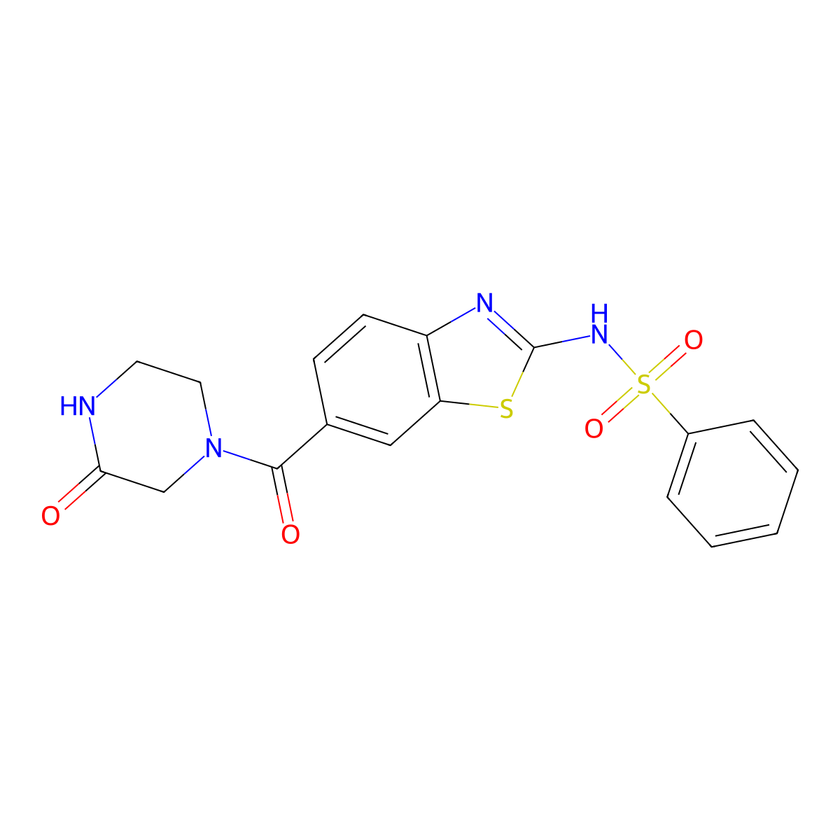 N-(6-(3-oxopiperazine-1-carbonyl)benzo[d]thiazol-2-yl)benzenesulfonamide molecular structure, CAS 1144437-15-9