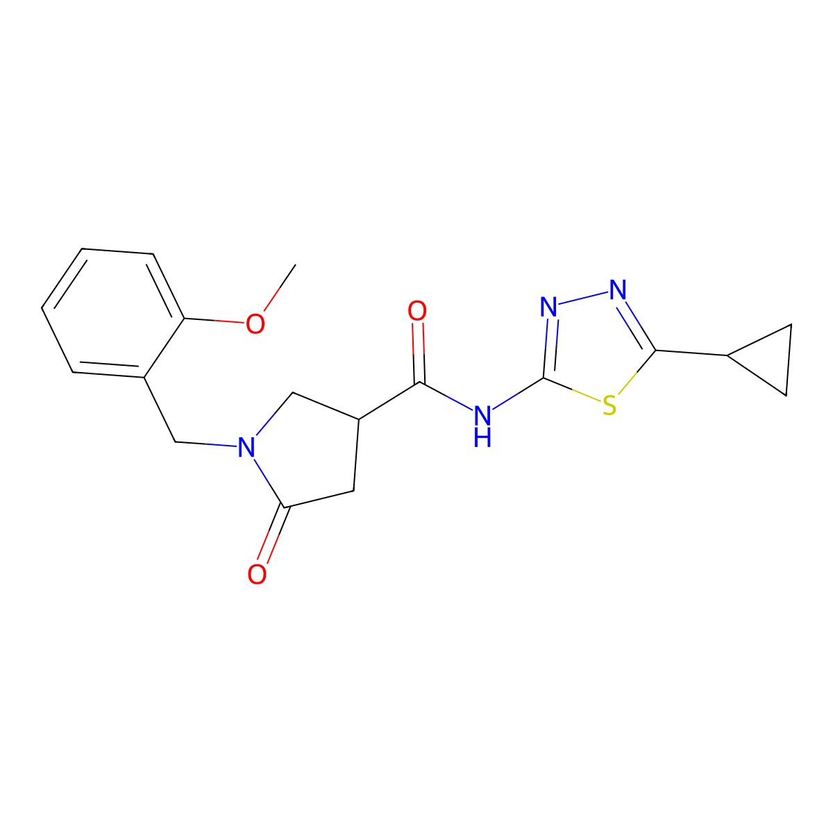 N-(5-cyclopropyl-1,3,4-thiadiazol-2-yl)-1-(2-methoxybenzyl)-5-oxopyrrolidine-3-carboxamide molecular structure, CAS 1144437-25-1