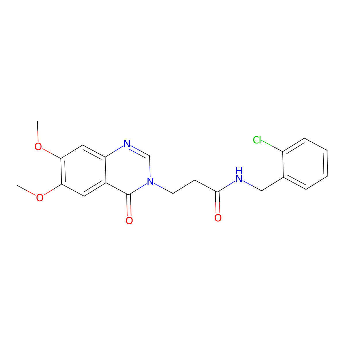 N-(2-chlorobenzyl)-3-(6,7-dimethoxy-4-oxoquinazolin-3(4H)-yl)propanamide molecular structure, CAS 1144437-40-0