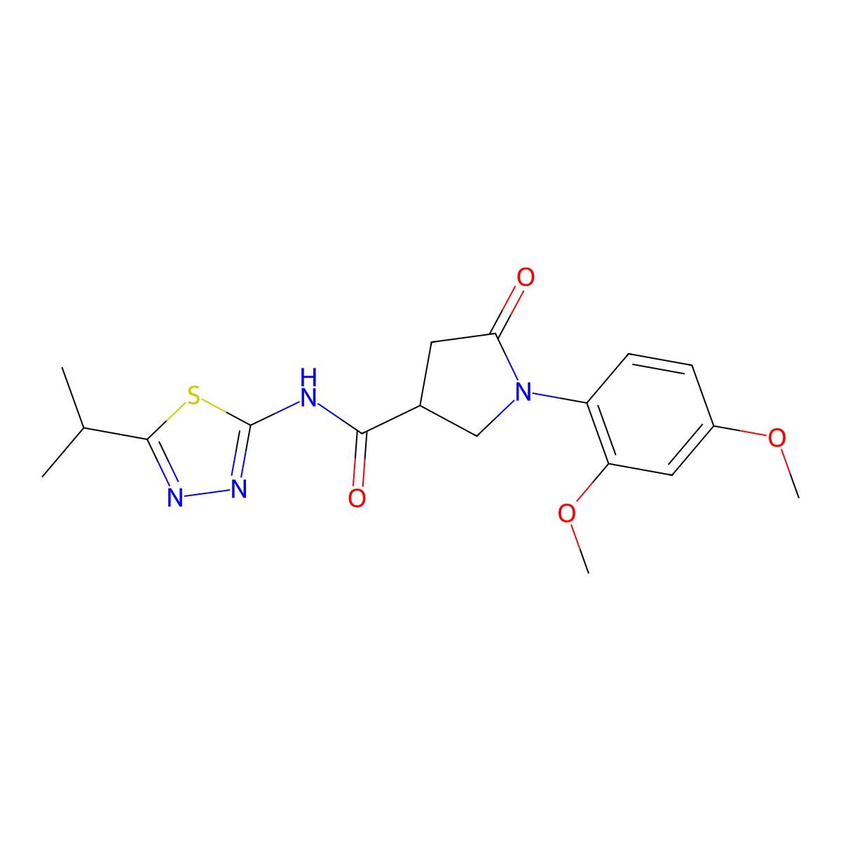 1-(2,4-dimethoxyphenyl)-5-oxo-N-[(2E)-5-(propan-2-yl)-1,3,4-thiadiazol-2(3H)-ylidene]pyrrolidine-3-carboxamide molecular structure, CAS 1144437-50-2