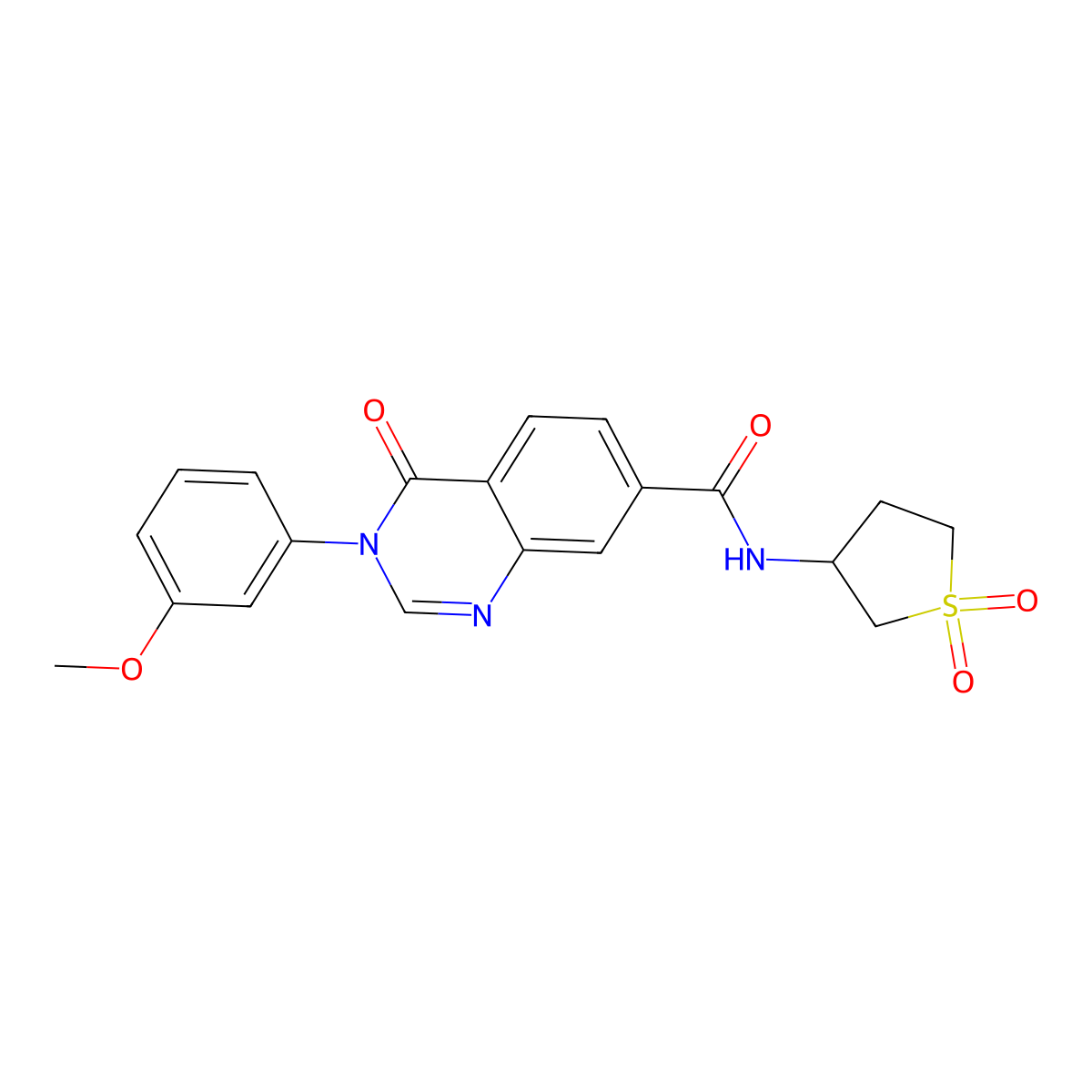 N-(1,1-dioxidotetrahydrothiophen-3-yl)-3-(3-methoxyphenyl)-4-oxo-3,4-dihydroquinazoline-7-carboxamide molecular structure, CAS 1144437-54-6