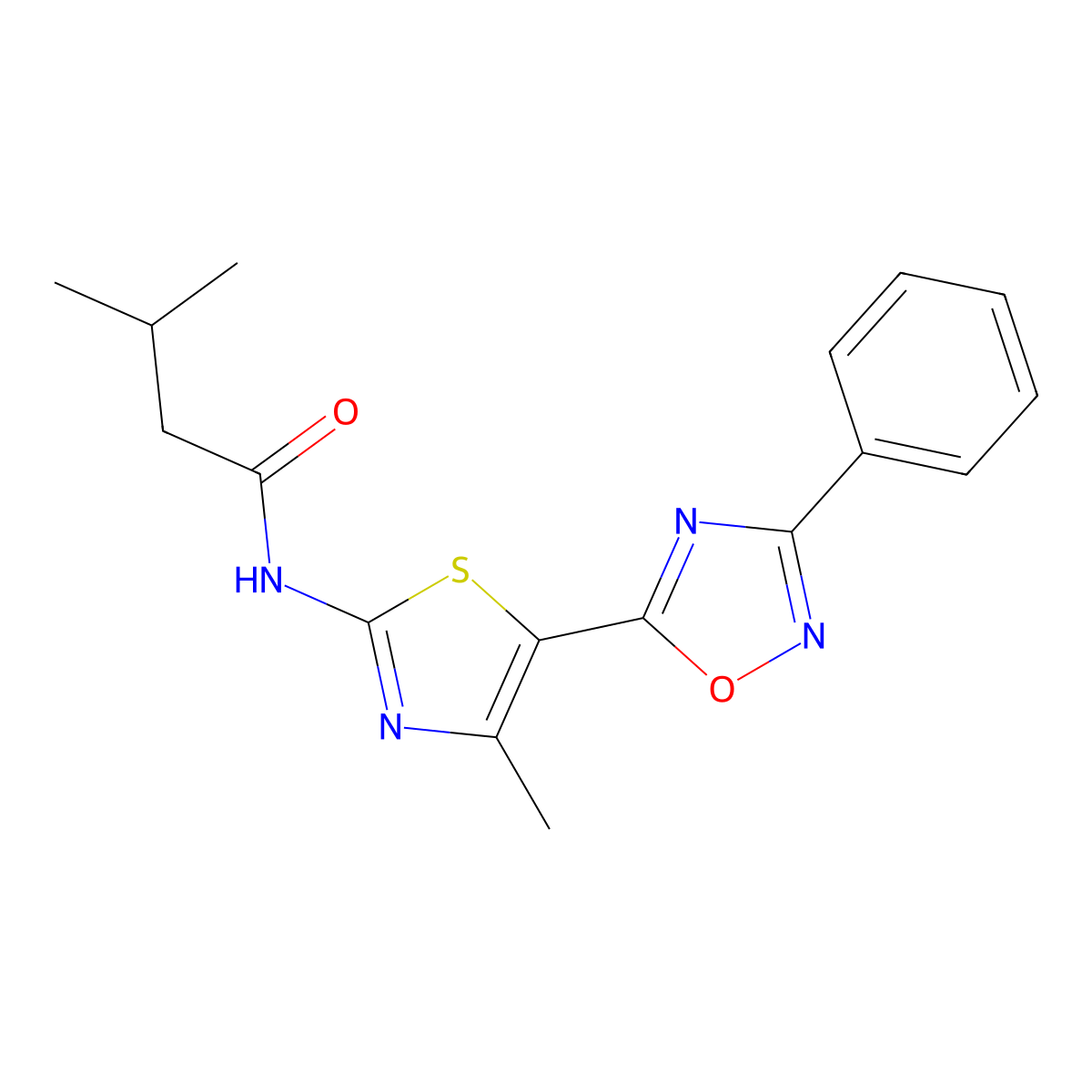 3-methyl-N-[(2Z)-4-methyl-5-(3-phenyl-1,2,4-oxadiazol-5-yl)-1,3-thiazol-2(3H)-ylidene]butanamide molecular structure, CAS 1144437-96-6