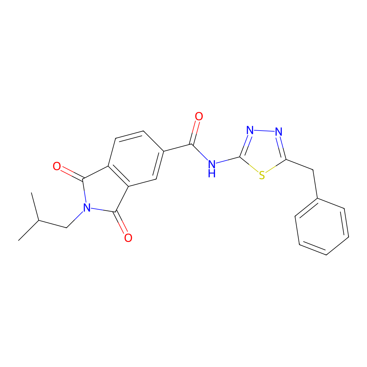 N-[(2E)-5-benzyl-1,3,4-thiadiazol-2(3H)-ylidene]-2-(2-methylpropyl)-1,3-dioxo-2,3-dihydro-1H-isoindole-5-carboxamide molecular structure, CAS 1144438-02-7