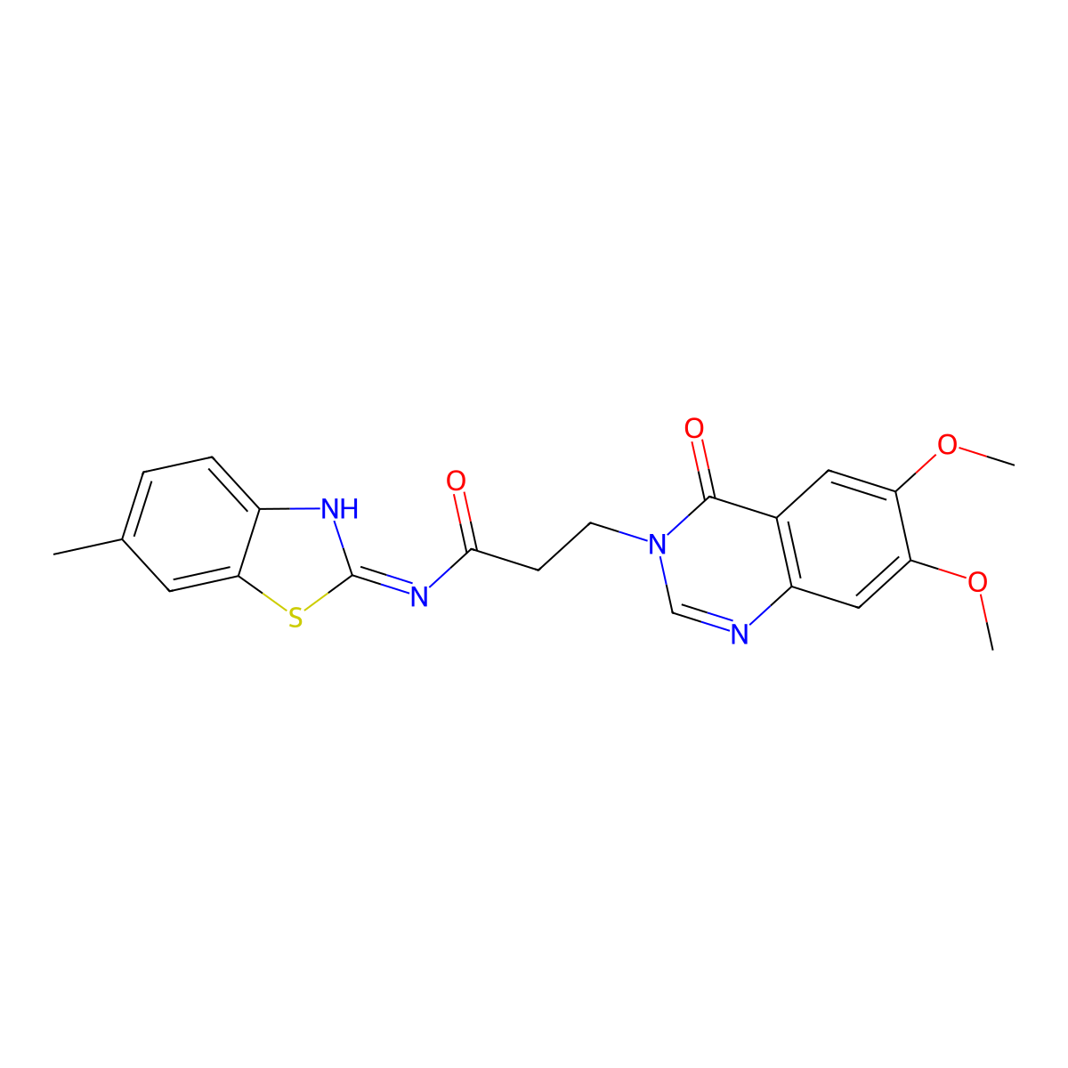 3-(6,7-dimethoxy-4-oxoquinazolin-3(4H)-yl)-N-[(2E)-6-methyl-1,3-benzothiazol-2(3H)-ylidene]propanamide molecular structure, CAS 1144438-04-9