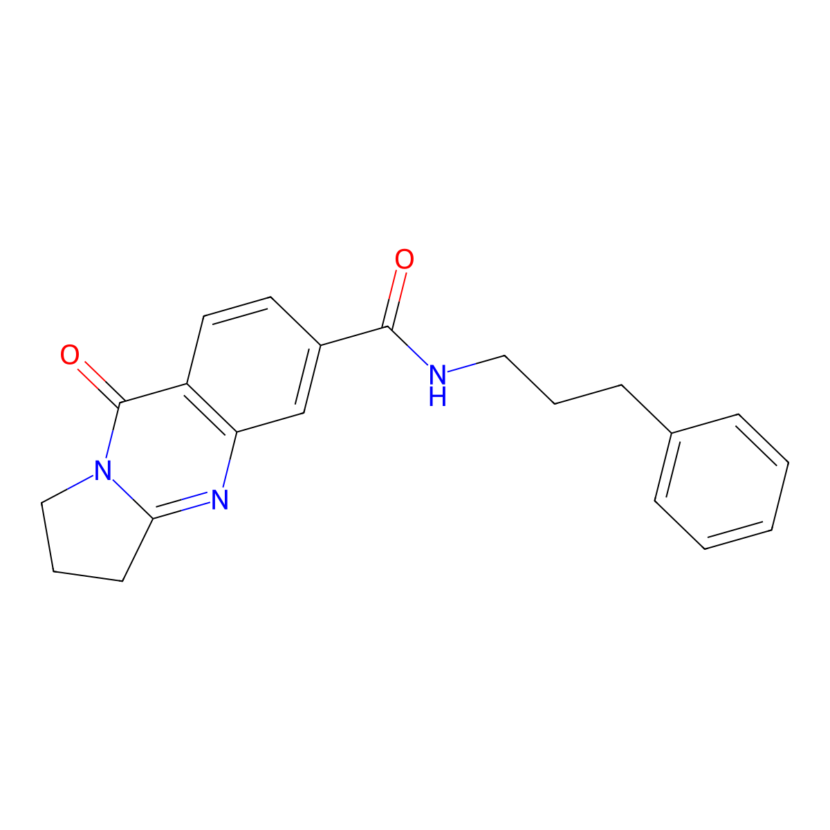 9-oxo-N-(3-phenylpropyl)-1,2,3,9-tetrahydropyrrolo[2,1-b]quinazoline-6-carboxamide molecular structure, CAS 1144438-20-9