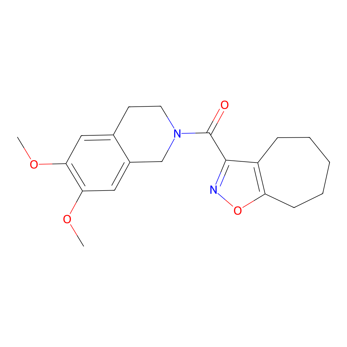 3-[(6,7-dimethoxy-3,4-dihydro-2(1H)-isoquinolinyl)carbonyl]-5,6,7,8-tetrahydro-4H-cyclohepta[d]isoxazole molecular structure, CAS 1144438-37-8