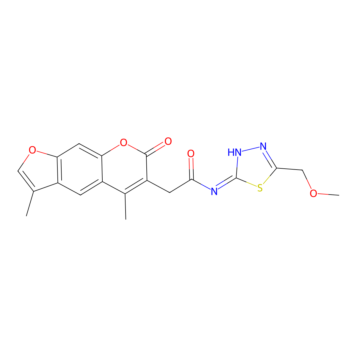 2-(3,5-dimethyl-7-oxo-7H-furo[3,2-g]chromen-6-yl)-N-(5-(methoxymethyl)-1,3,4-thiadiazol-2-yl)acetamide molecular structure, CAS 1144438-39-0