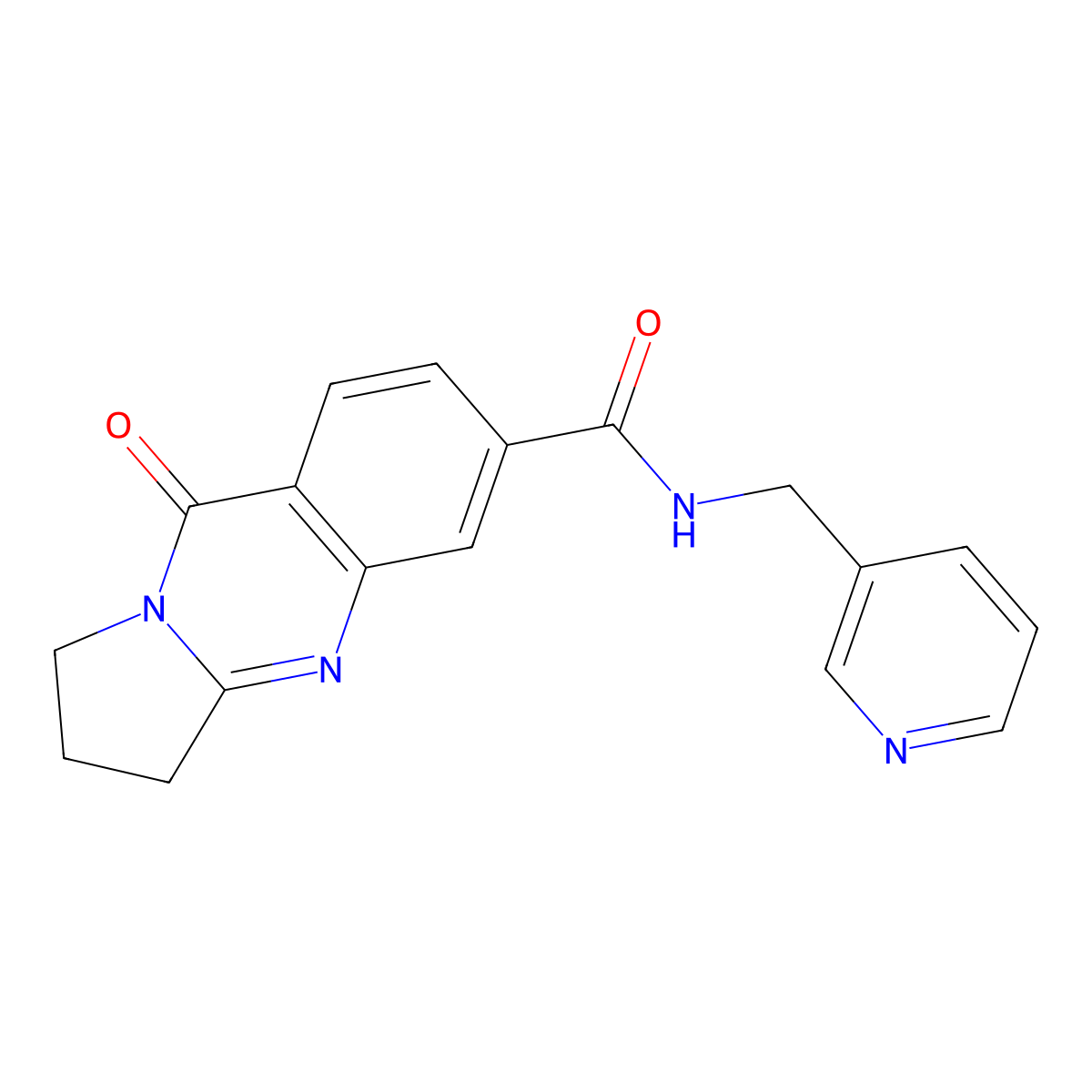 9-oxo-N-(pyridin-3-ylmethyl)-1,2,3,9-tetrahydropyrrolo[2,1-b]quinazoline-6-carboxamide molecular structure, CAS 1144438-40-3