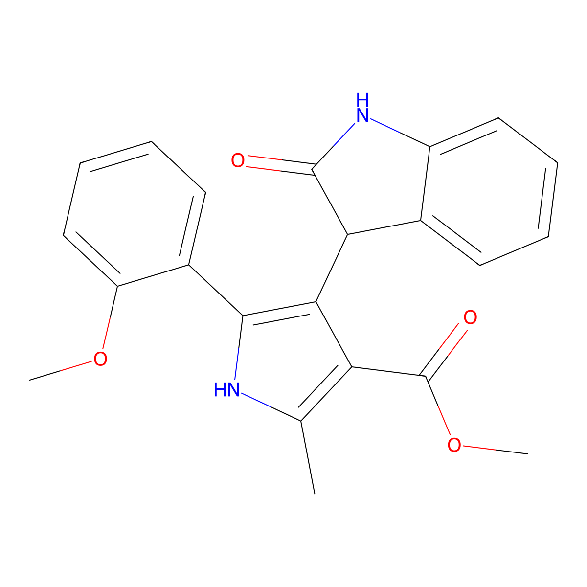 methyl 5-(2-methoxyphenyl)-2-methyl-4-(2-oxo-2,3-dihydro-1H-indol-3-yl)-1H-pyrrole-3-carboxylate molecular structure, CAS 1144438-59-4