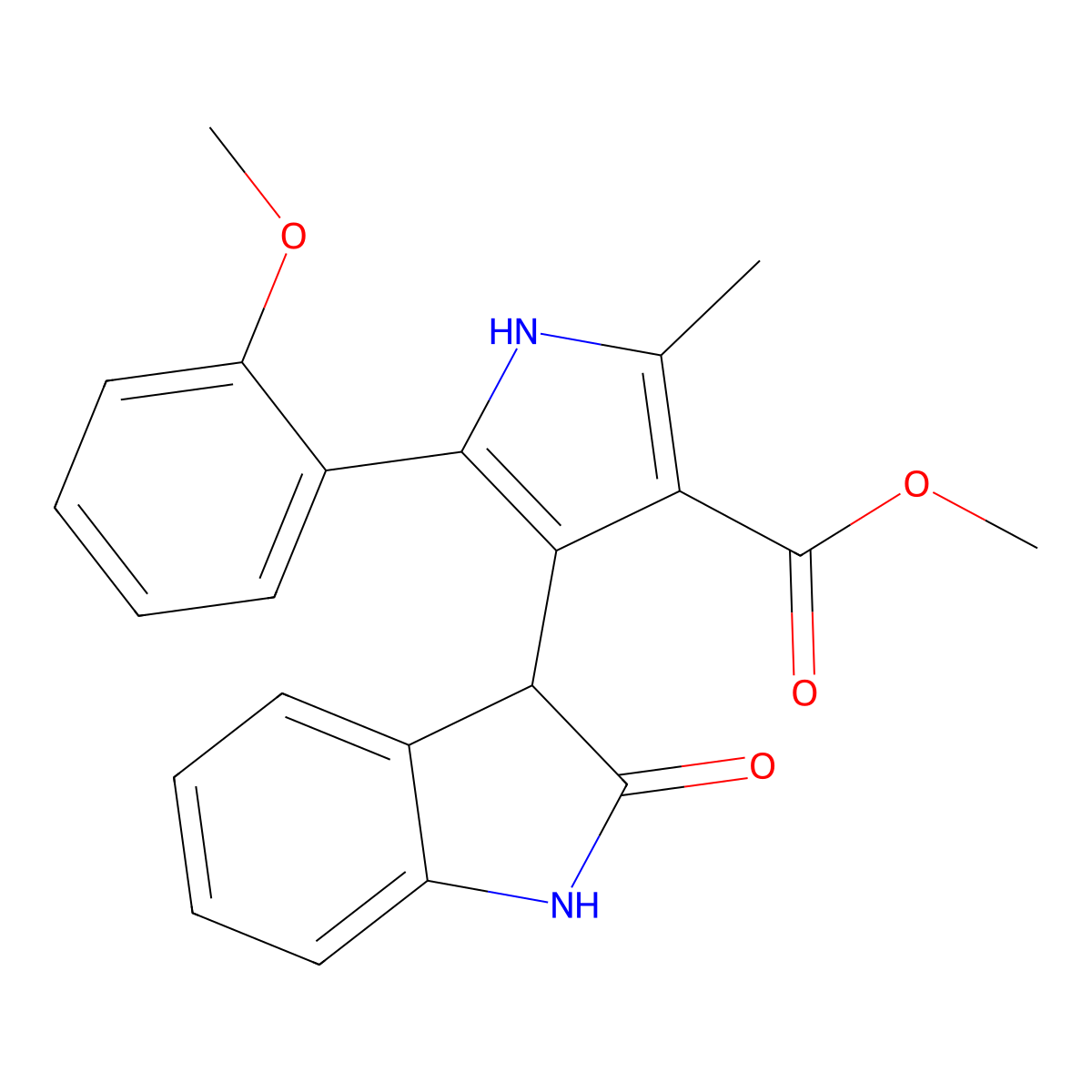 methyl 5-(2-methoxyphenyl)-2-methyl-4-(2-oxo-2,3-dihydro-1H-indol-3-yl)-1H-pyrrole-3-carboxylate molecular structure, CAS 1144438-59-4