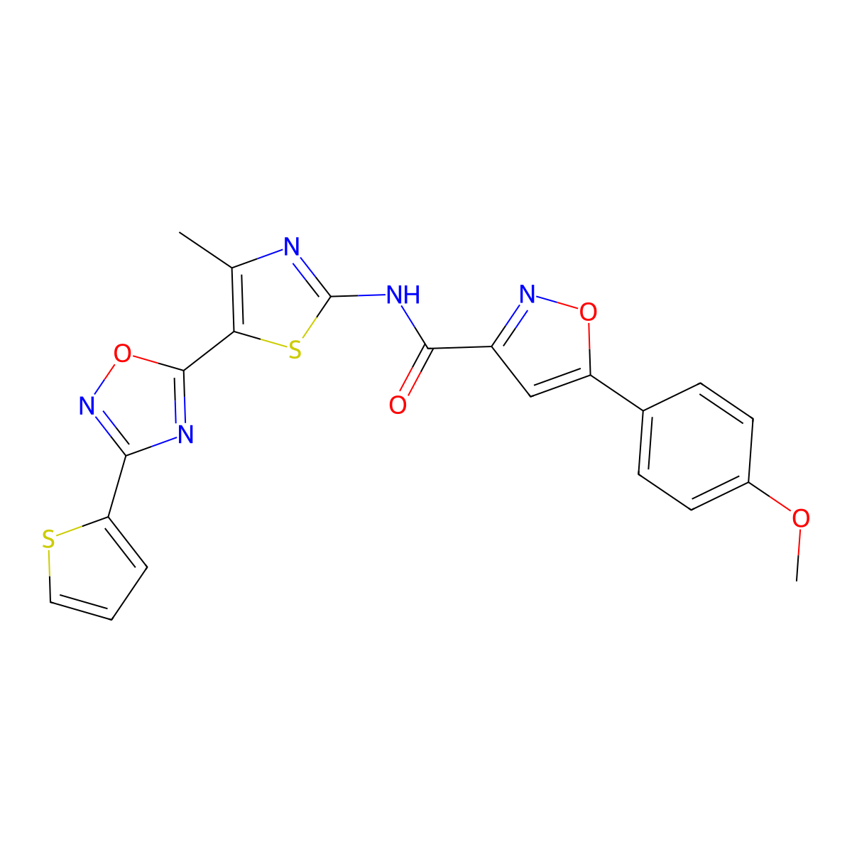 5-(4-methoxyphenyl)-N-[(2Z)-4-methyl-5-[3-(thiophen-2-yl)-1,2,4-oxadiazol-5-yl]-1,3-thiazol-2(3H)-ylidene]-1,2-oxazole-3-carboxamide molecular structure, CAS 1144438-99-2
