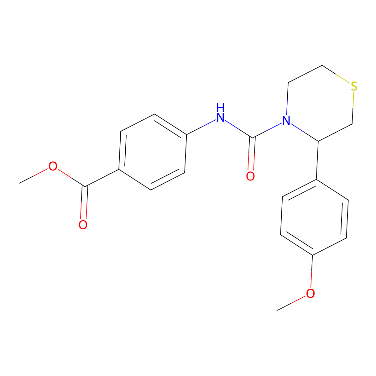 Methyl 4-({[3-(4-methoxyphenyl)thiomorpholin-4-yl]carbonyl}amino)benzoate molecular structure, CAS 1144439-03-1