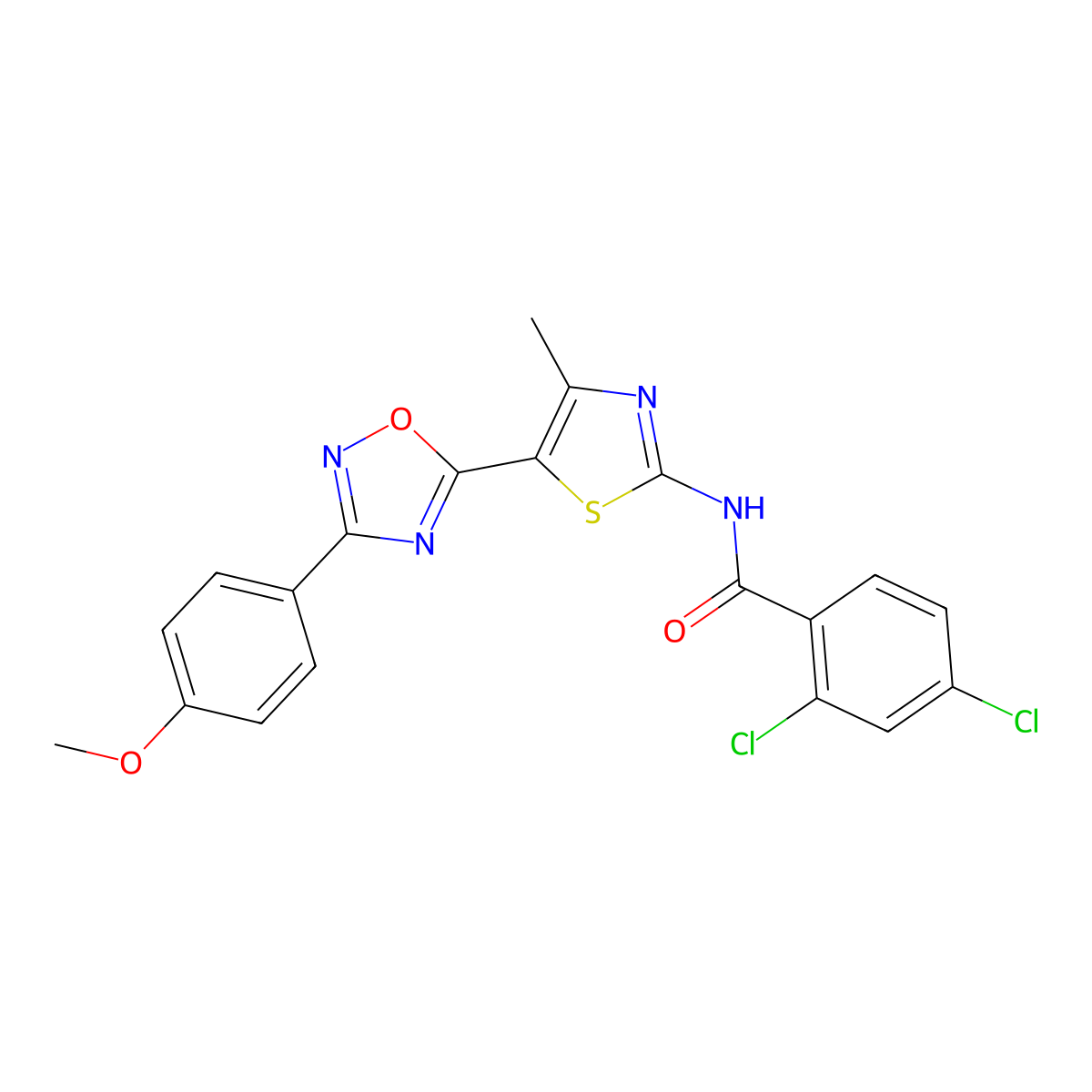 2,4-dichloro-N-[(2Z)-5-[3-(4-methoxyphenyl)-1,2,4-oxadiazol-5-yl]-4-methyl-1,3-thiazol-2(3H)-ylidene]benzamide molecular structure, CAS 1144439-22-4