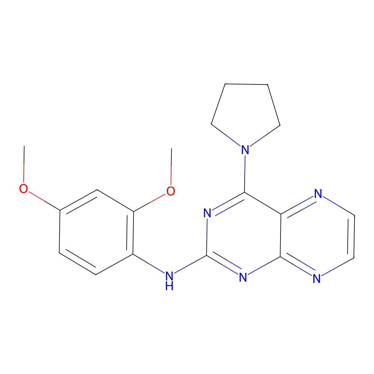 N-(2,4-dimethoxyphenyl)-4-(pyrrolidin-1-yl)pteridin-2-amine molecular structure, CAS 1144439-27-9