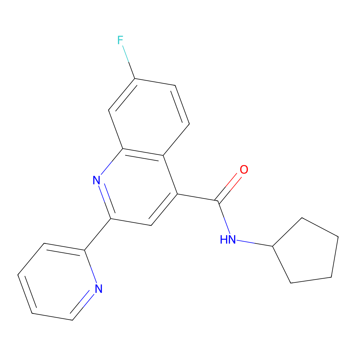 N-cyclopentyl-7-fluoro-2-(pyridin-2-yl)quinoline-4-carboxamide molecular structure, CAS 1144439-71-3