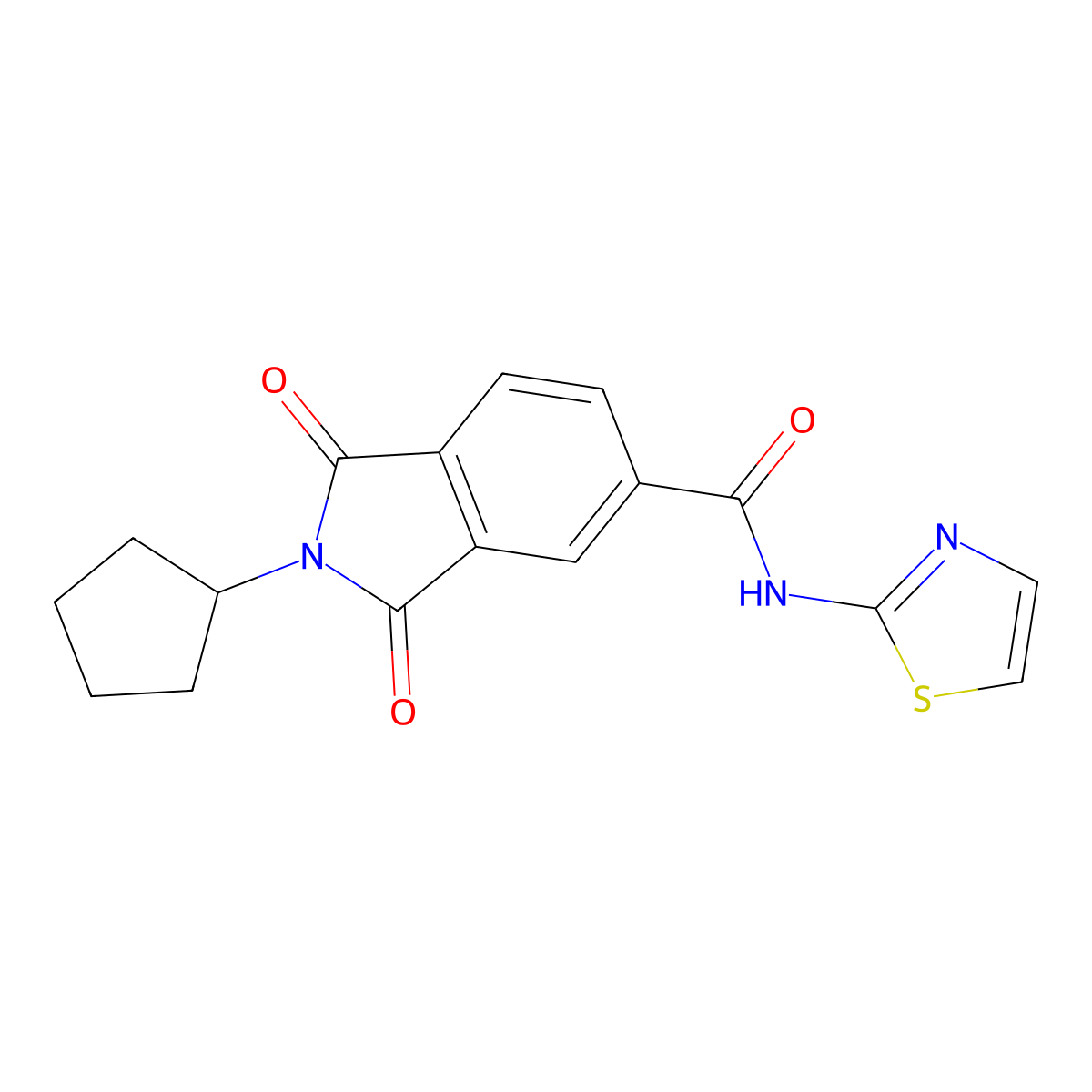 2-cyclopentyl-1,3-dioxo-N-(1,3-thiazol-2-yl)-2,3-dihydro-1H-isoindole-5-carboxamide molecular structure, CAS 1144439-82-6