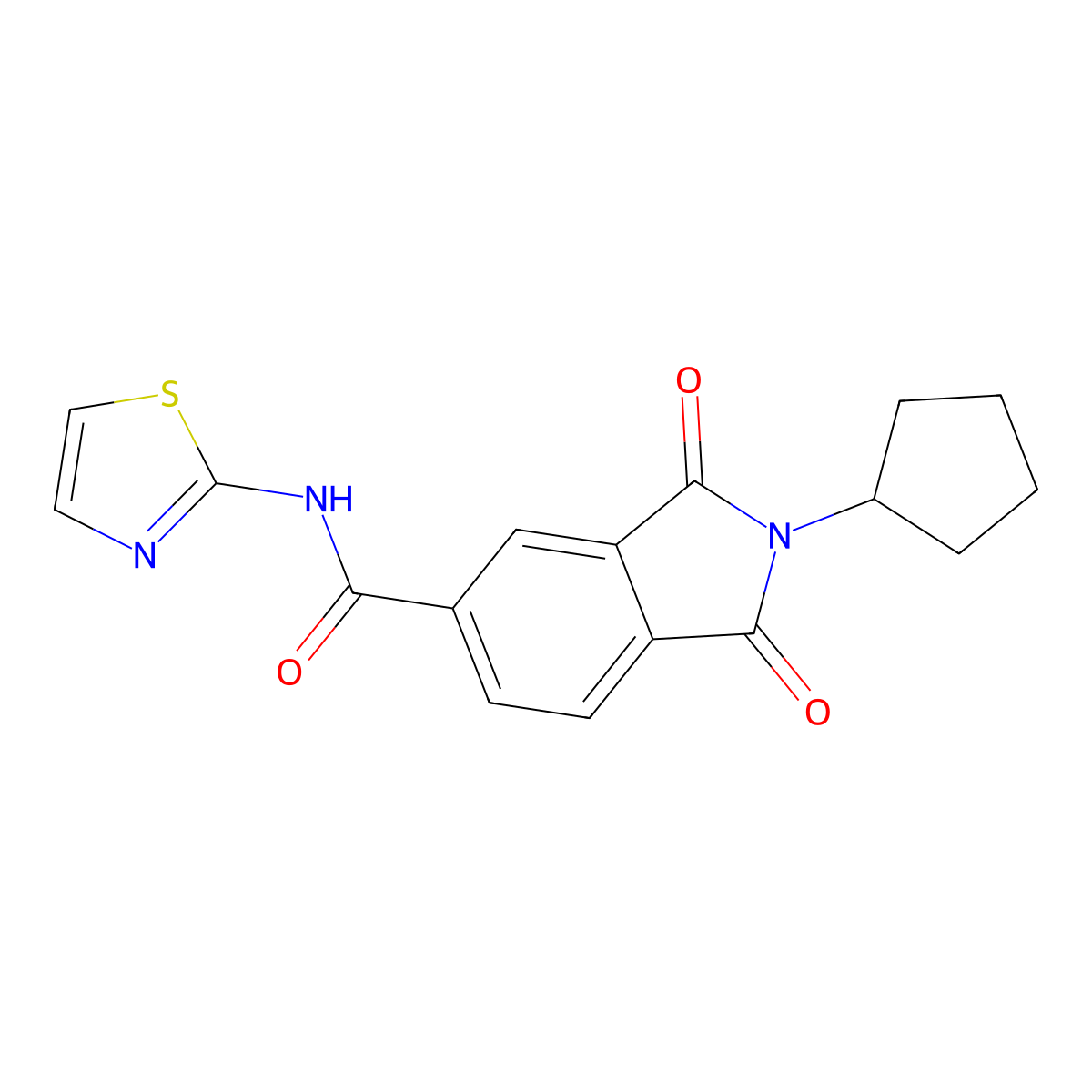 2-cyclopentyl-1,3-dioxo-N-(1,3-thiazol-2-yl)-2,3-dihydro-1H-isoindole-5-carboxamide molecular structure, CAS 1144439-82-6