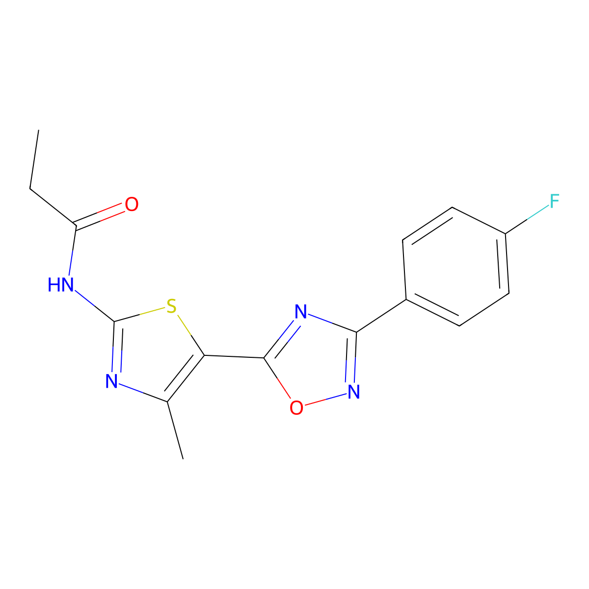 N-[(2Z)-5-[3-(4-fluorophenyl)-1,2,4-oxadiazol-5-yl]-4-methyl-1,3-thiazol-2(3H)-ylidene]propanamide molecular structure, CAS 1144439-96-2