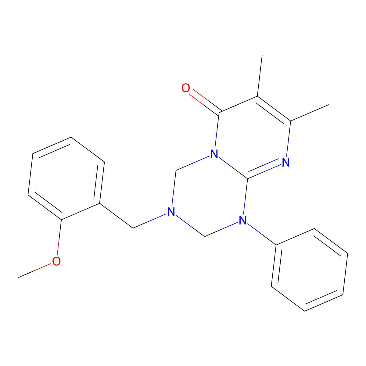 3-(2-methoxybenzyl)-7,8-dimethyl-1-phenyl-1,2,3,4-tetrahydro-6H-pyrimido[1,2-a][1,3,5]triazin-6-one molecular structure, CAS 1144440-19-6