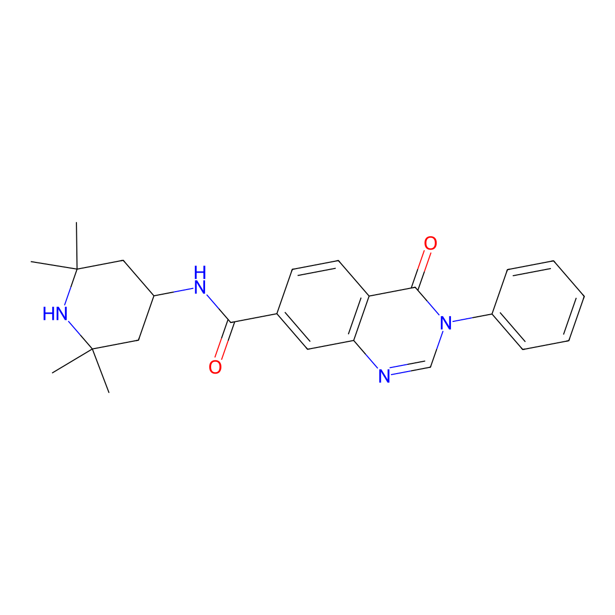 4-oxo-3-phenyl-N-(2,2,6,6-tetramethylpiperidin-4-yl)-3,4-dihydroquinazoline-7-carboxamide molecular structure, CAS 1144440-45-8