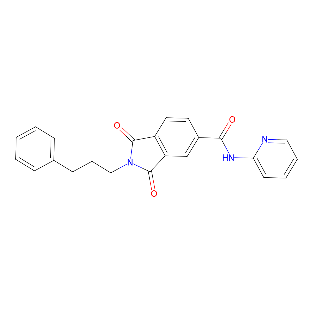 1,3-dioxo-2-(3-phenylpropyl)-N-(pyridin-2-yl)-2,3-dihydro-1H-isoindole-5-carboxamide molecular structure, CAS 1144440-93-6