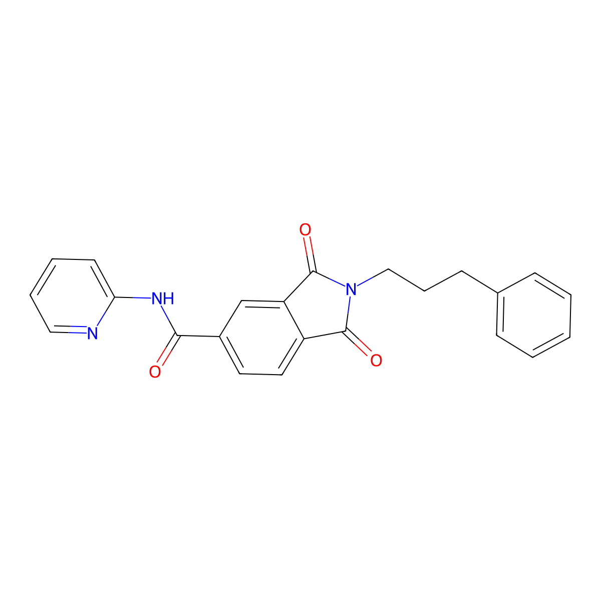 1,3-dioxo-2-(3-phenylpropyl)-N-(pyridin-2-yl)-2,3-dihydro-1H-isoindole-5-carboxamide molecular structure, CAS 1144440-93-6