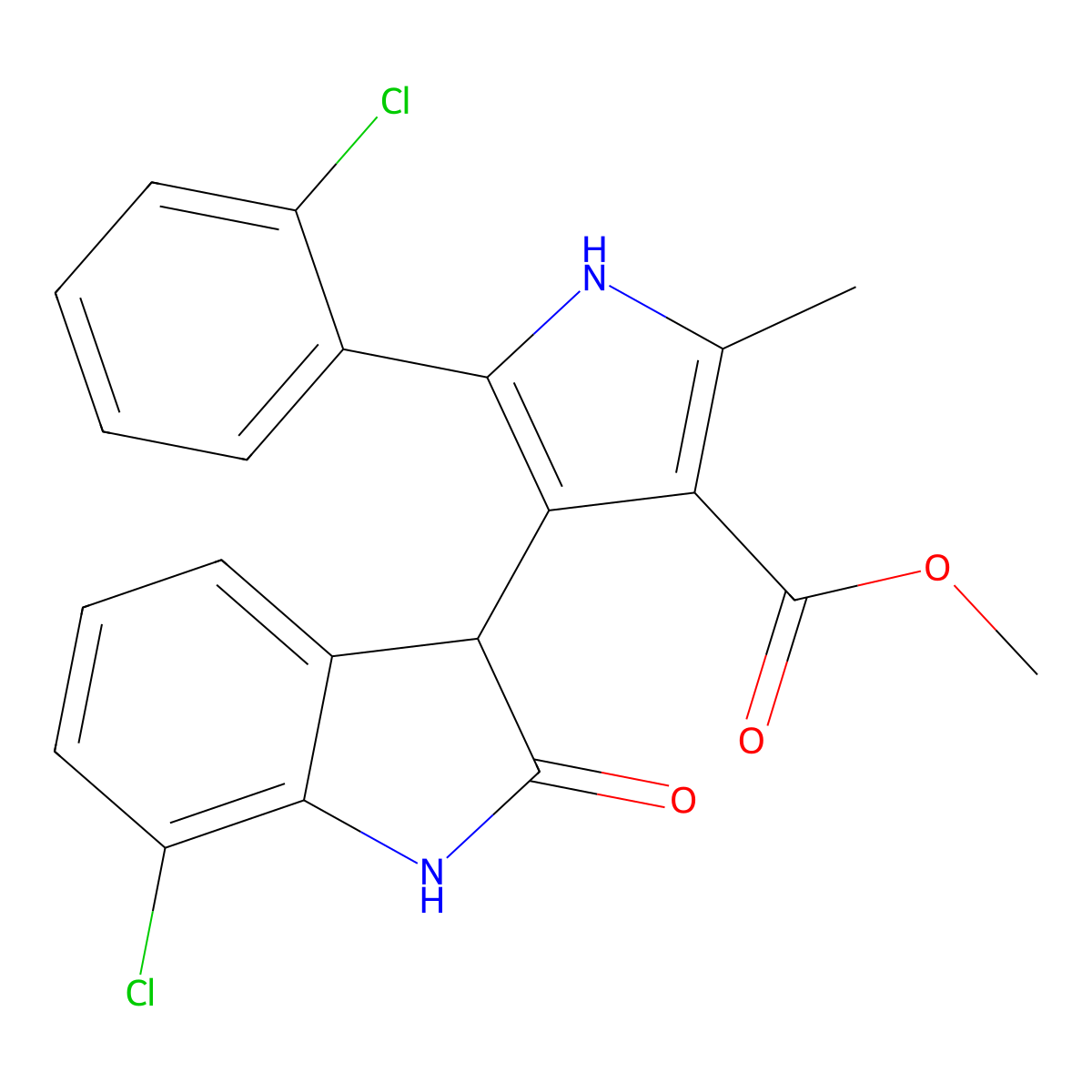 methyl 4-(7-chloro-2-oxo-2,3-dihydro-1H-indol-3-yl)-5-(2-chlorophenyl)-2-methyl-1H-pyrrole-3-carboxylate molecular structure, CAS 1144440-94-7