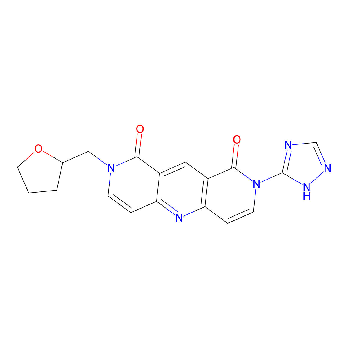 2-(tetrahydrofuran-2-ylmethyl)-8-(1H-1,2,4-triazol-5-yl)pyrido[4,3-b][1,6]naphthyridine-1,9(2H,8H)-dione molecular structure, CAS 1144441-14-4