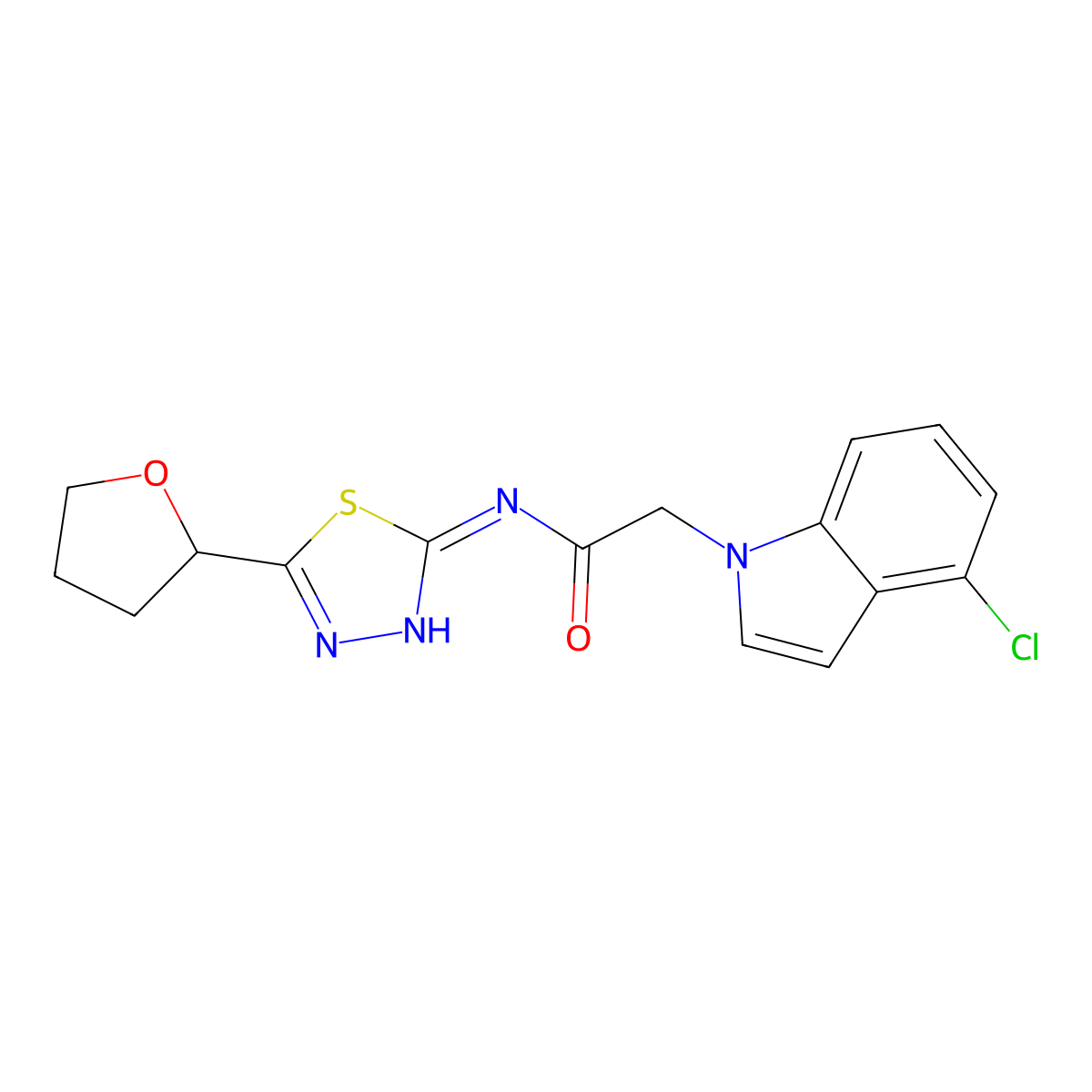 2-(4-chloro-1H-indol-1-yl)-N-[(2E)-5-(tetrahydrofuran-2-yl)-1,3,4-thiadiazol-2(3H)-ylidene]acetamide molecular structure, CAS 1144441-39-3