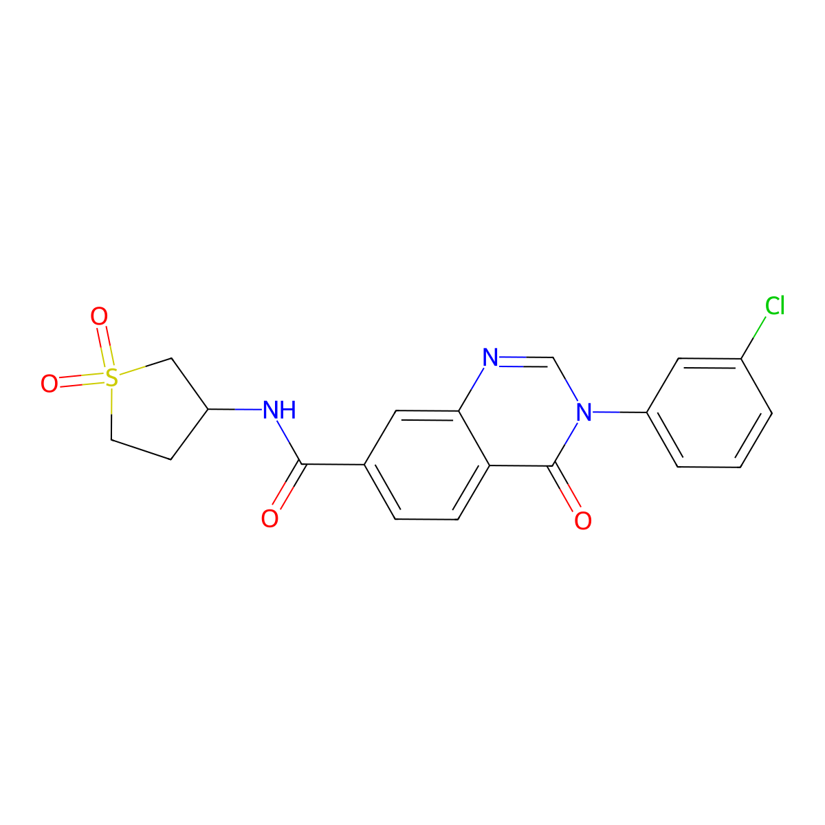 3-(3-chlorophenyl)-N-(1,1-dioxidotetrahydrothiophen-3-yl)-4-oxo-3,4-dihydroquinazoline-7-carboxamide molecular structure, CAS 1144441-44-0