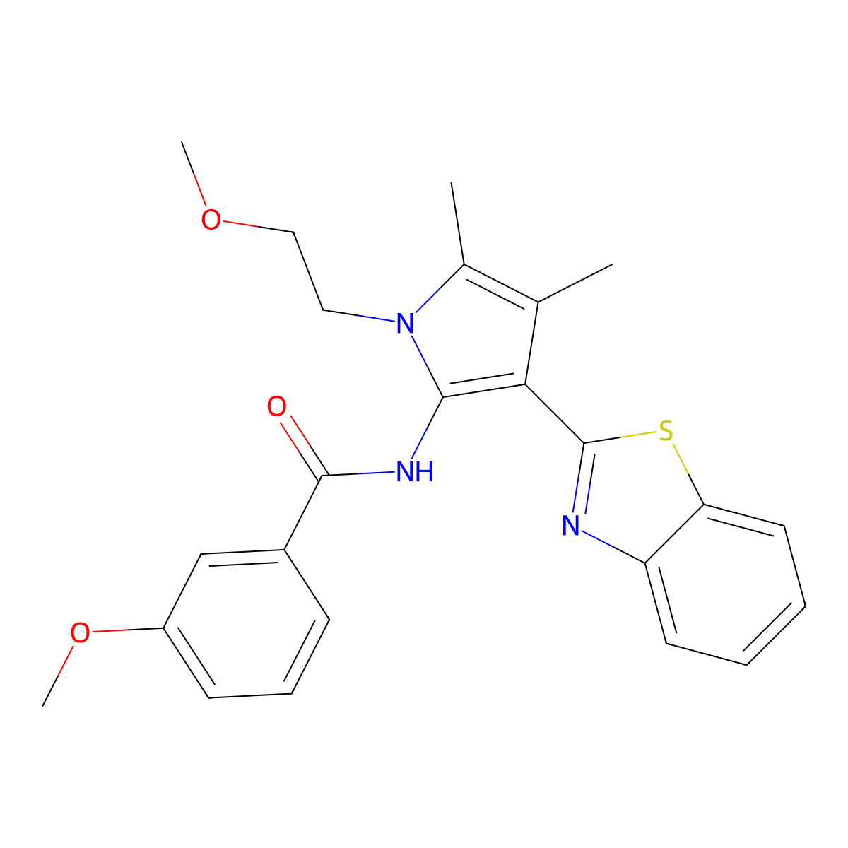 N-[3-(1,3-benzothiazol-2-yl)-1-(2-methoxyethyl)-4,5-dimethyl-1H-pyrrol-2-yl]-3-methoxybenzamide molecular structure, CAS 1144441-47-3