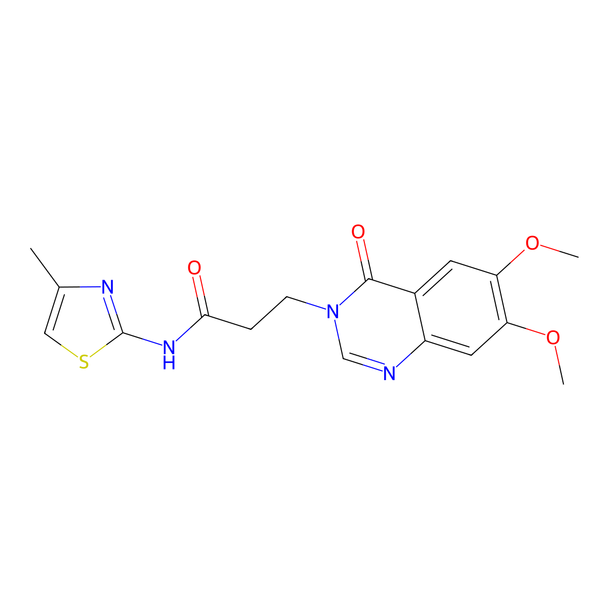 3-(6,7-dimethoxy-4-oxoquinazolin-3(4H)-yl)-N-[(2E)-4-methyl-1,3-thiazol-2(3H)-ylidene]propanamide molecular structure, CAS 1144441-79-1