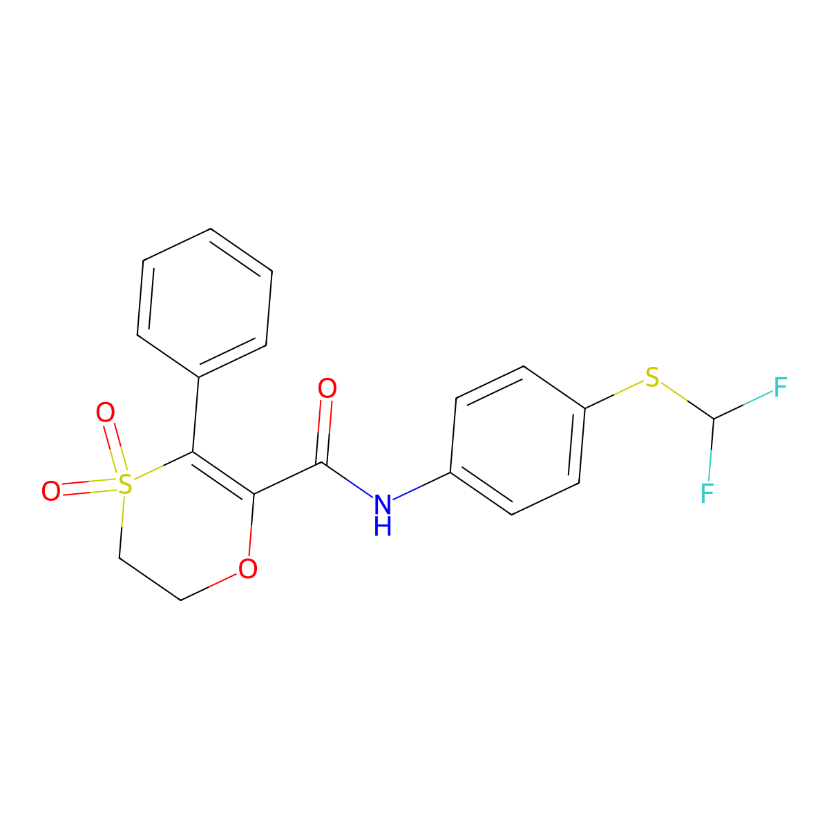 N-{4-[(difluoromethyl)sulfanyl]phenyl}-3-phenyl-5,6-dihydro-1,4-oxathiine-2-carboxamide 4,4-dioxide molecular structure, CAS 1144442-12-5
