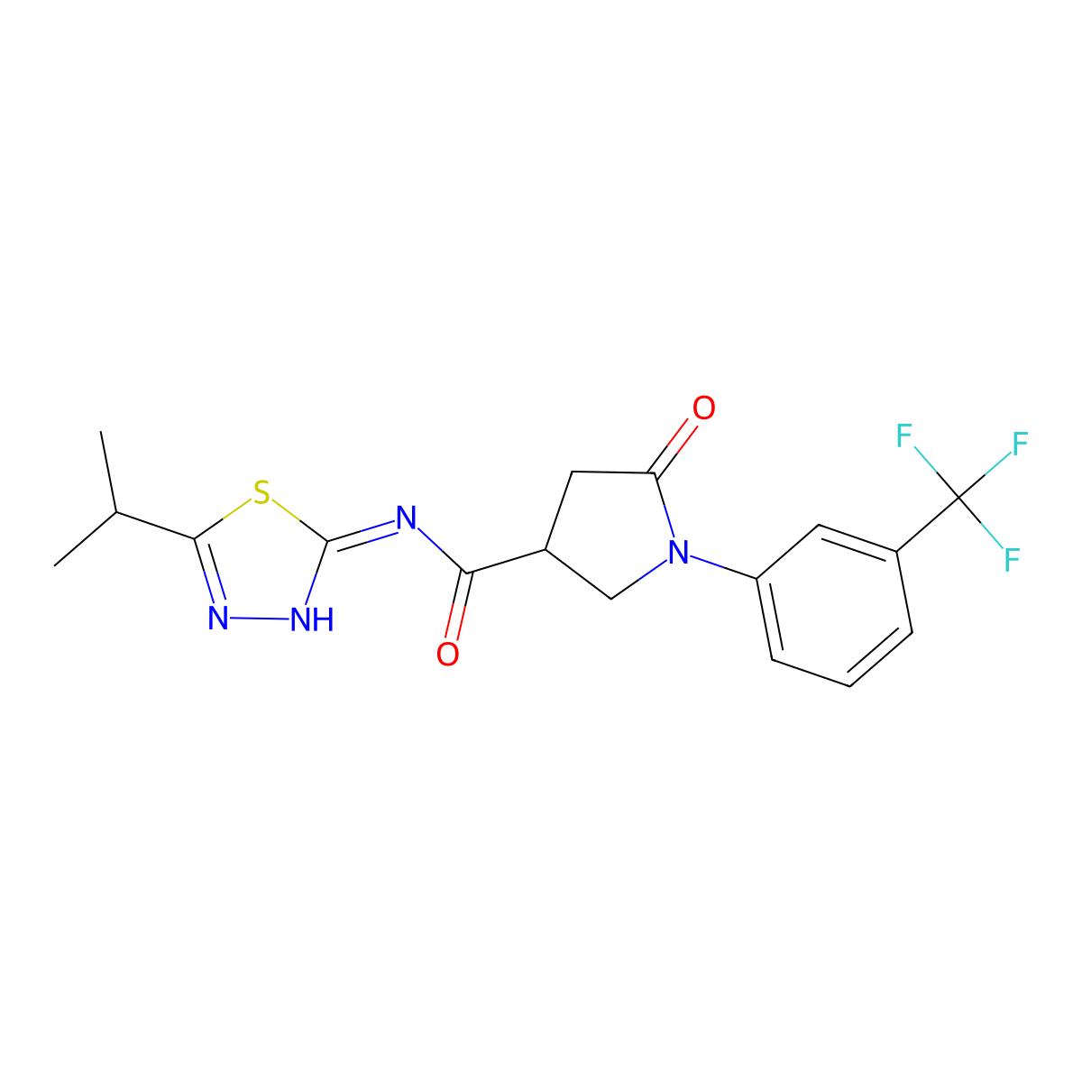 5-oxo-N-[(2E)-5-(propan-2-yl)-1,3,4-thiadiazol-2(3H)-ylidene]-1-[3-(trifluoromethyl)phenyl]pyrrolidine-3-carboxamide molecular structure, CAS 1144442-19-2