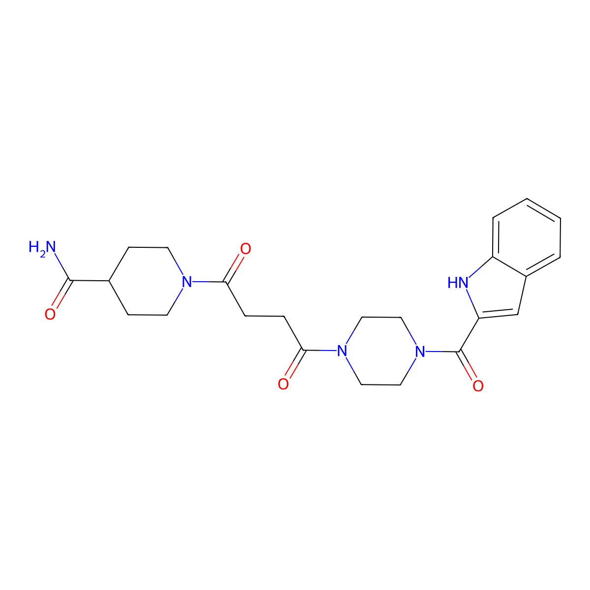 1-{4-[4-(1H-indol-2-ylcarbonyl)piperazin-1-yl]-4-oxobutanoyl}piperidine-4-carboxamide molecular structure, CAS 1144442-28-3