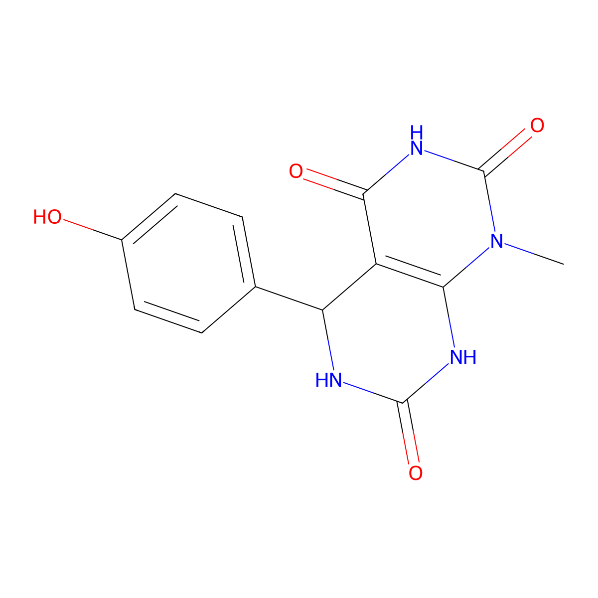 5-(4-hydroxyphenyl)-1-methyl-5,6-dihydropyrimido[4,5-d]pyrimidine-2,4,7(1H,3H,8H)-trione molecular structure, CAS 1144442-53-4