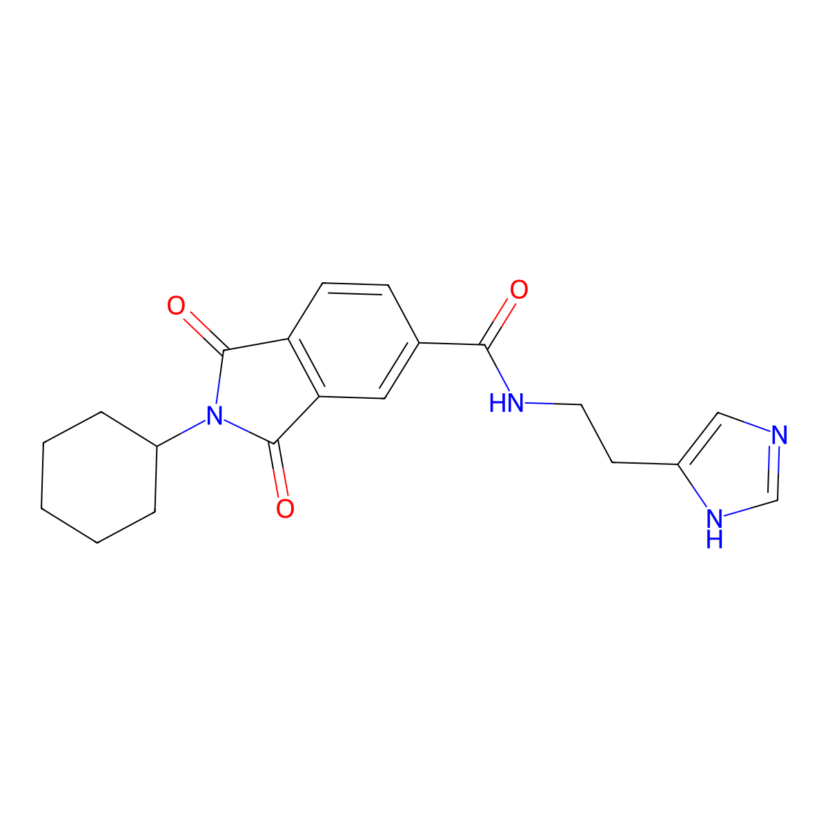 2-cyclohexyl-N-[2-(1H-imidazol-4-yl)ethyl]-1,3-dioxo-2,3-dihydro-1H-isoindole-5-carboxamide molecular structure, CAS 1144442-62-5