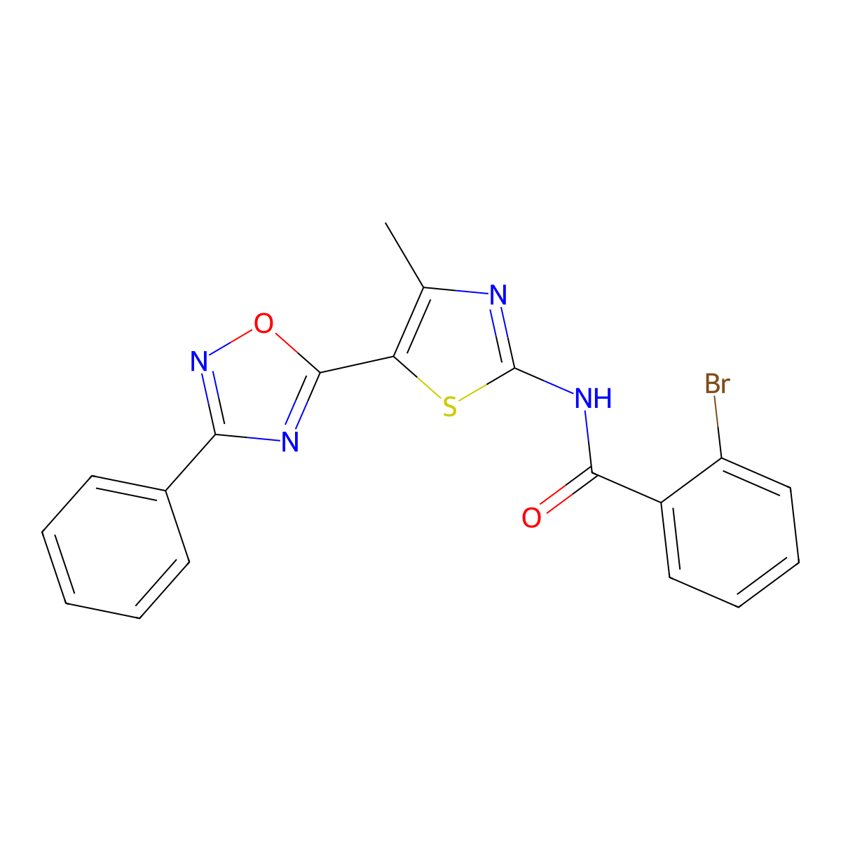 2-bromo-N-[(2E)-4-methyl-5-(3-phenyl-1,2,4-oxadiazol-5-yl)-1,3-thiazol-2(3H)-ylidene]benzamide molecular structure, CAS 1144442-73-8