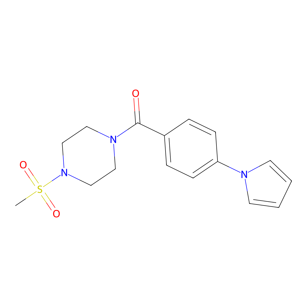 (4-(1H-pyrrol-1-yl)phenyl)(4-(methylsulfonyl)piperazin-1-yl)methanone molecular structure, CAS 1144442-87-4