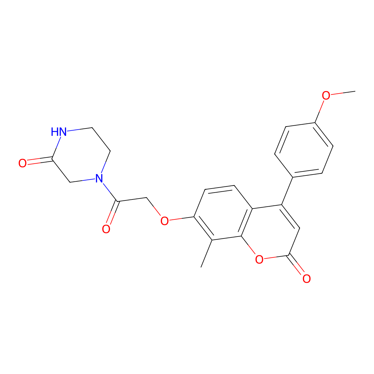 4-({[4-(4-methoxyphenyl)-8-methyl-2-oxo-2H-chromen-7-yl]oxy}acetyl)piperazin-2-one molecular structure, CAS 1144443-20-8