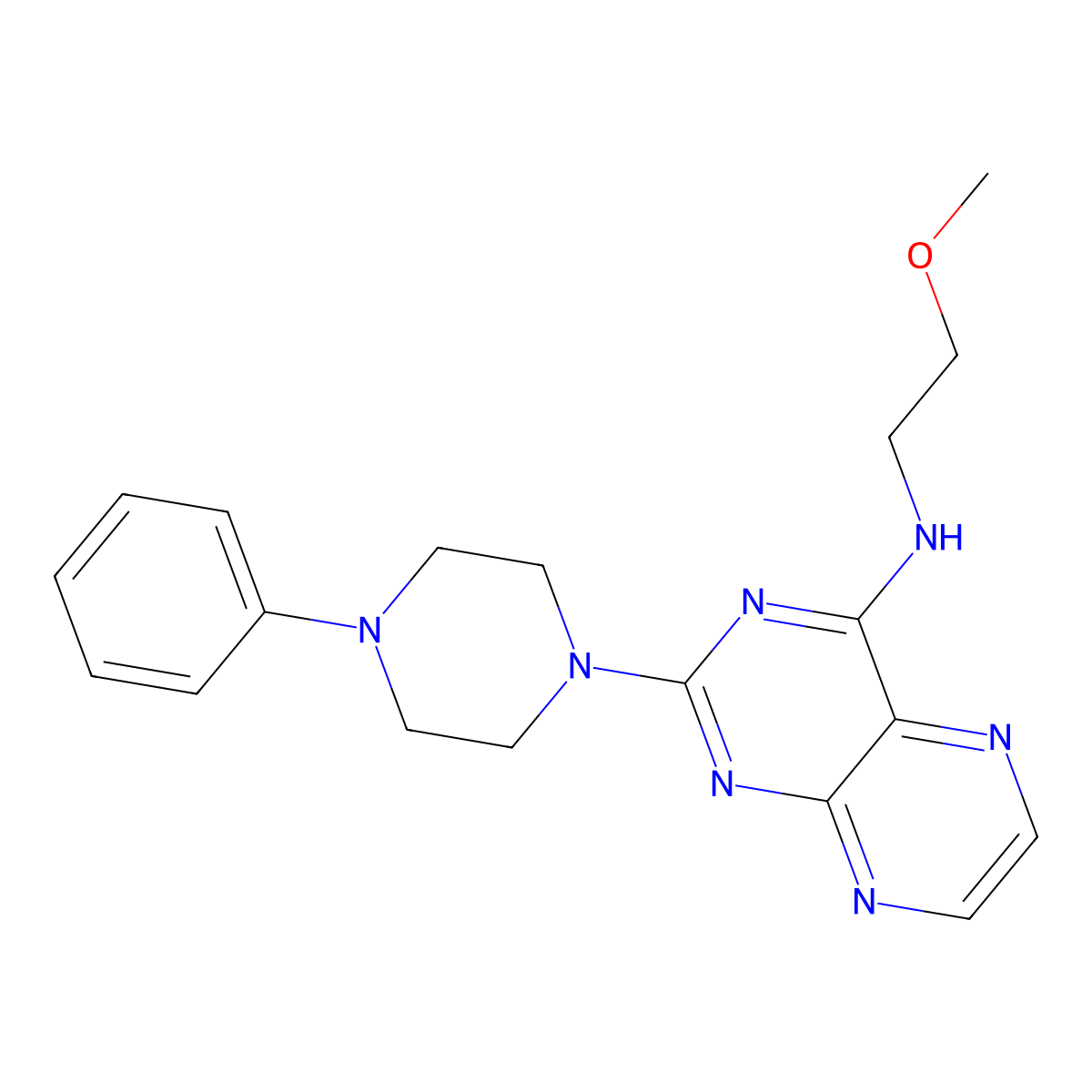 (2-Methoxyethyl)[2-(4-phenylpiperazinyl)pteridin-4-yl]amine molecular structure, CAS 1144443-23-1