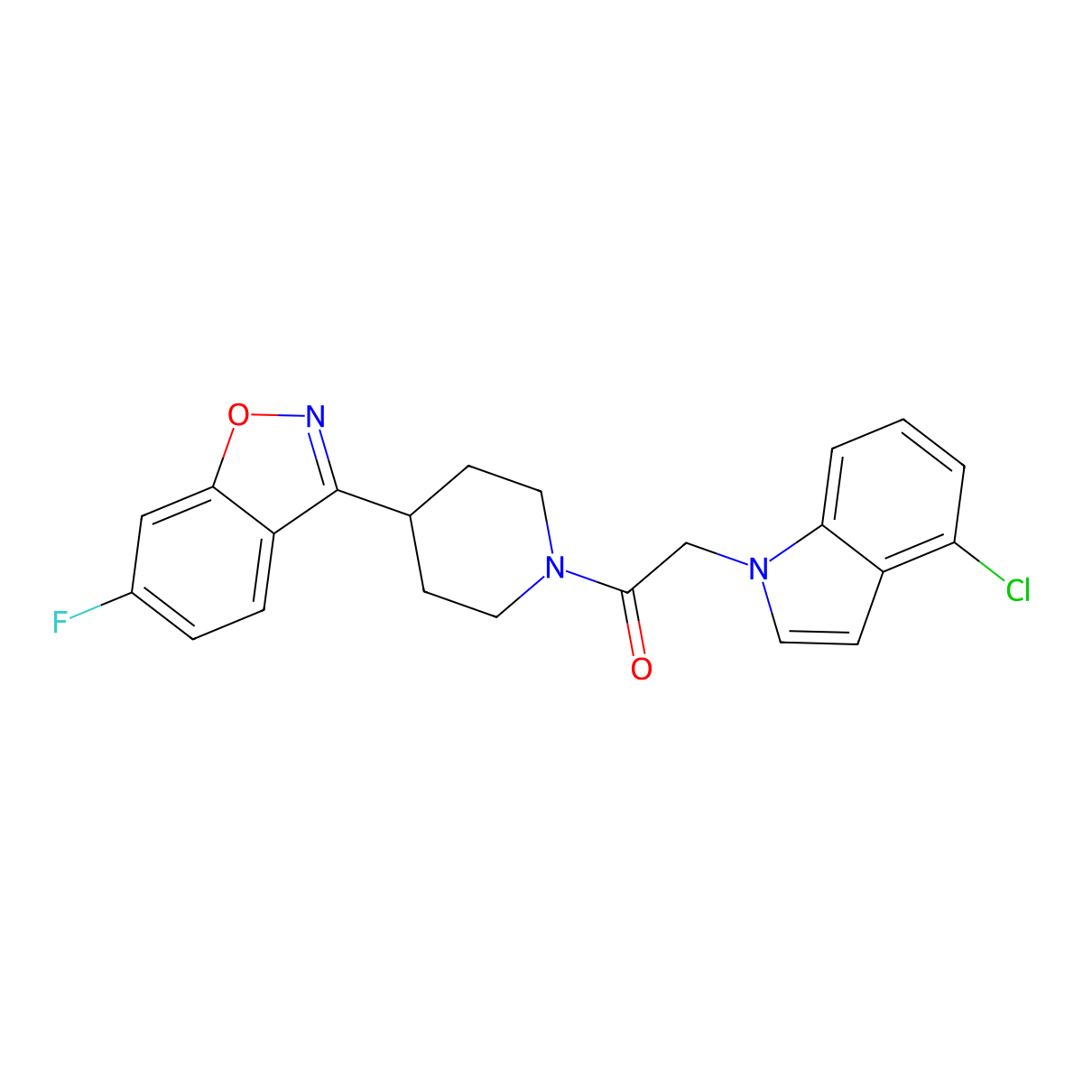 2-(4-chloro-1H-indol-1-yl)-1-[4-(6-fluoro-1,2-benzoxazol-3-yl)piperidin-1-yl]ethanone molecular structure, CAS 1144443-67-3