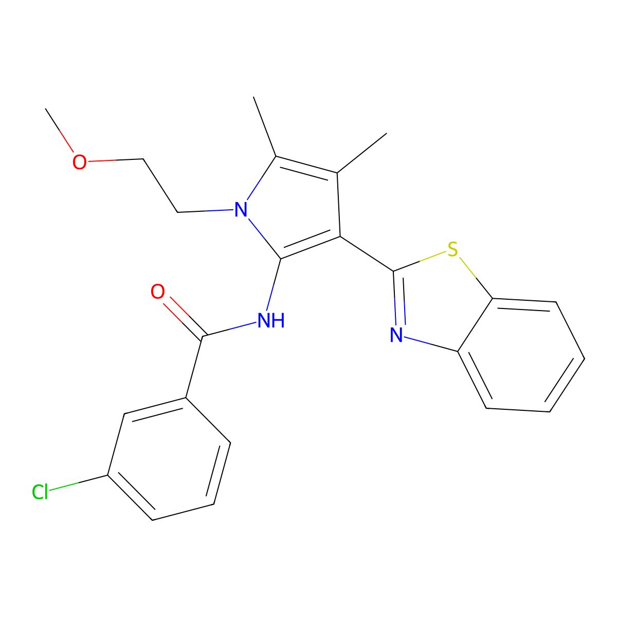 N-[3-(1,3-benzothiazol-2-yl)-1-(2-methoxyethyl)-4,5-dimethyl-1H-pyrrol-2-yl]-3-chlorobenzamide molecular structure, CAS 1144444-16-5