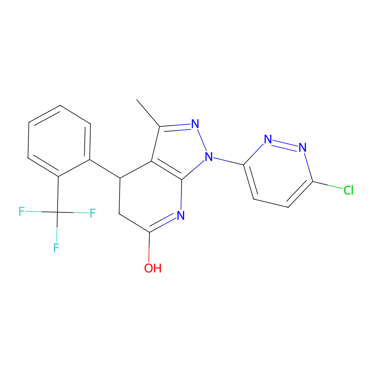 1-(6-chloropyridazin-3-yl)-3-methyl-4-(2-(trifluoromethyl)phenyl)-4,5-dihydro-1H-pyrazolo[3,4-b]pyridin-6(7H)-one molecular structure, CAS 1144444-50-7