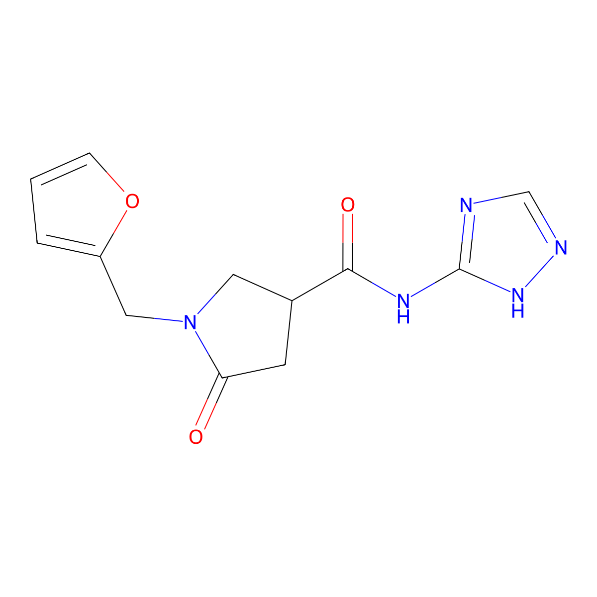 1-(furan-2-ylmethyl)-5-oxo-N-(4H-1,2,4-triazol-3-yl)pyrrolidine-3-carboxamide molecular structure, CAS 1144444-53-0