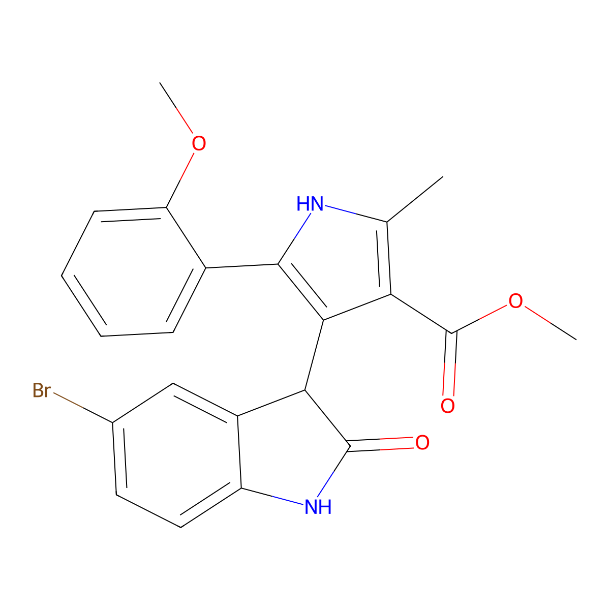 methyl 4-(5-bromo-2-oxo-2,3-dihydro-1H-indol-3-yl)-5-(2-methoxyphenyl)-2-methyl-1H-pyrrole-3-carboxylate molecular structure, CAS 1144444-58-5